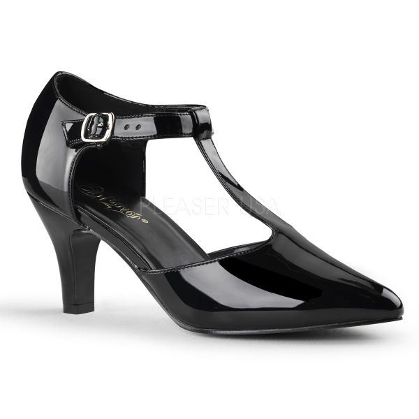 D' Orsay Damen Pumps mit T-Riemchen und Blockabsatz schwarz Lack DIVINE-415